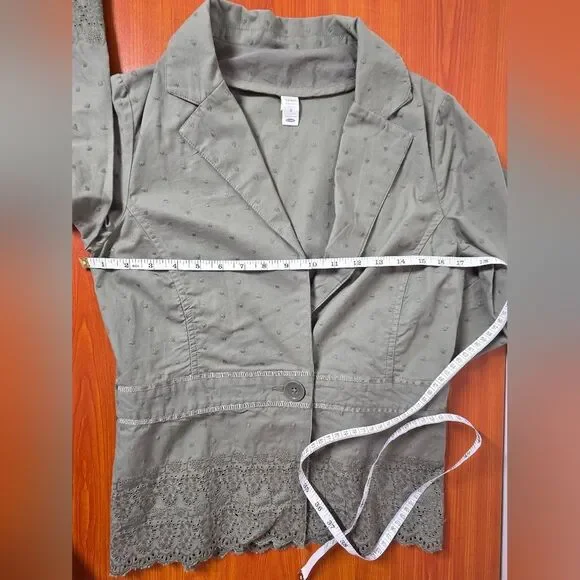 OLD NAVY VINTAGE 100% COTTON Y2K ARMY GREEN JACKET BLAZER W/EMBROIDERY sz S NEW - Picture 5 of 11